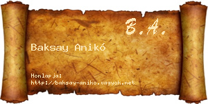 Baksay Anikó névjegykártya